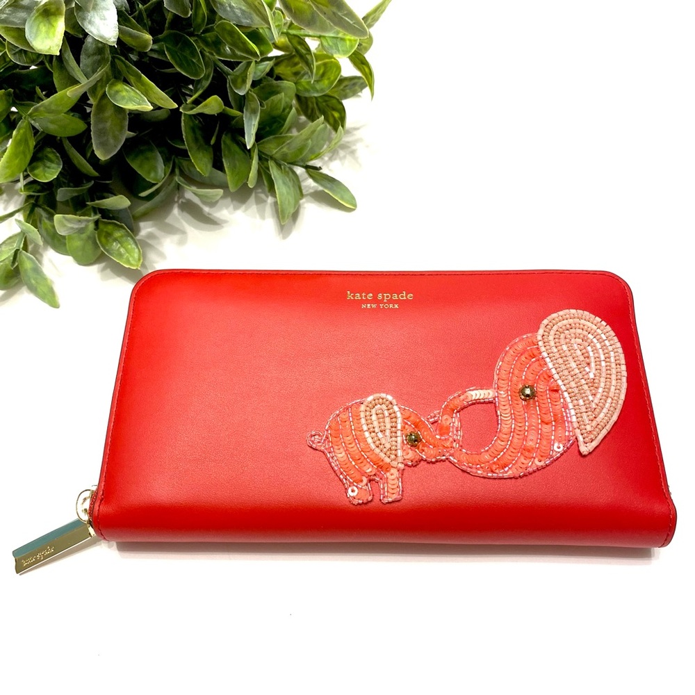 Kate Spade Hot Chili Beaded Tiny Zip Around Continental Wallet NWT